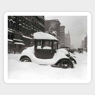 Model T Buried in Snow, 1922. Vintage Photo Sticker